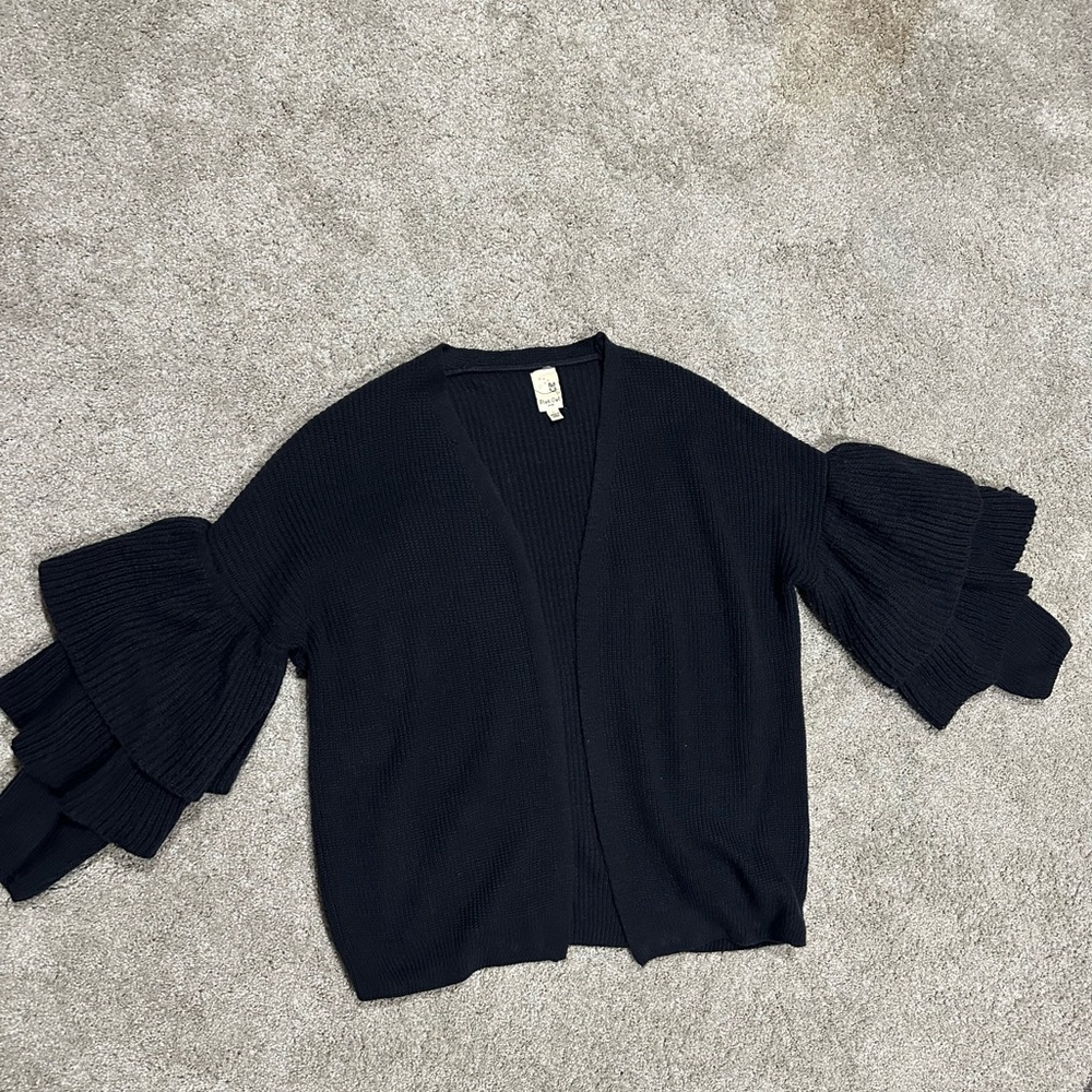Navy blue ruffle sleeve sweater
